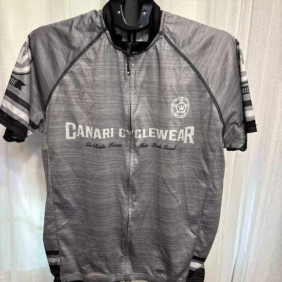 Canari Tops - CANARI Cycling Jersey Men's XL Black and White Bicycle Full Zip Top
